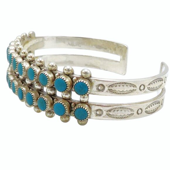 Vintage Sterling Silver Southwest Navajo/Zuni Snake Eye Turquoise Cuff Bracelet - Picture 6 of 11